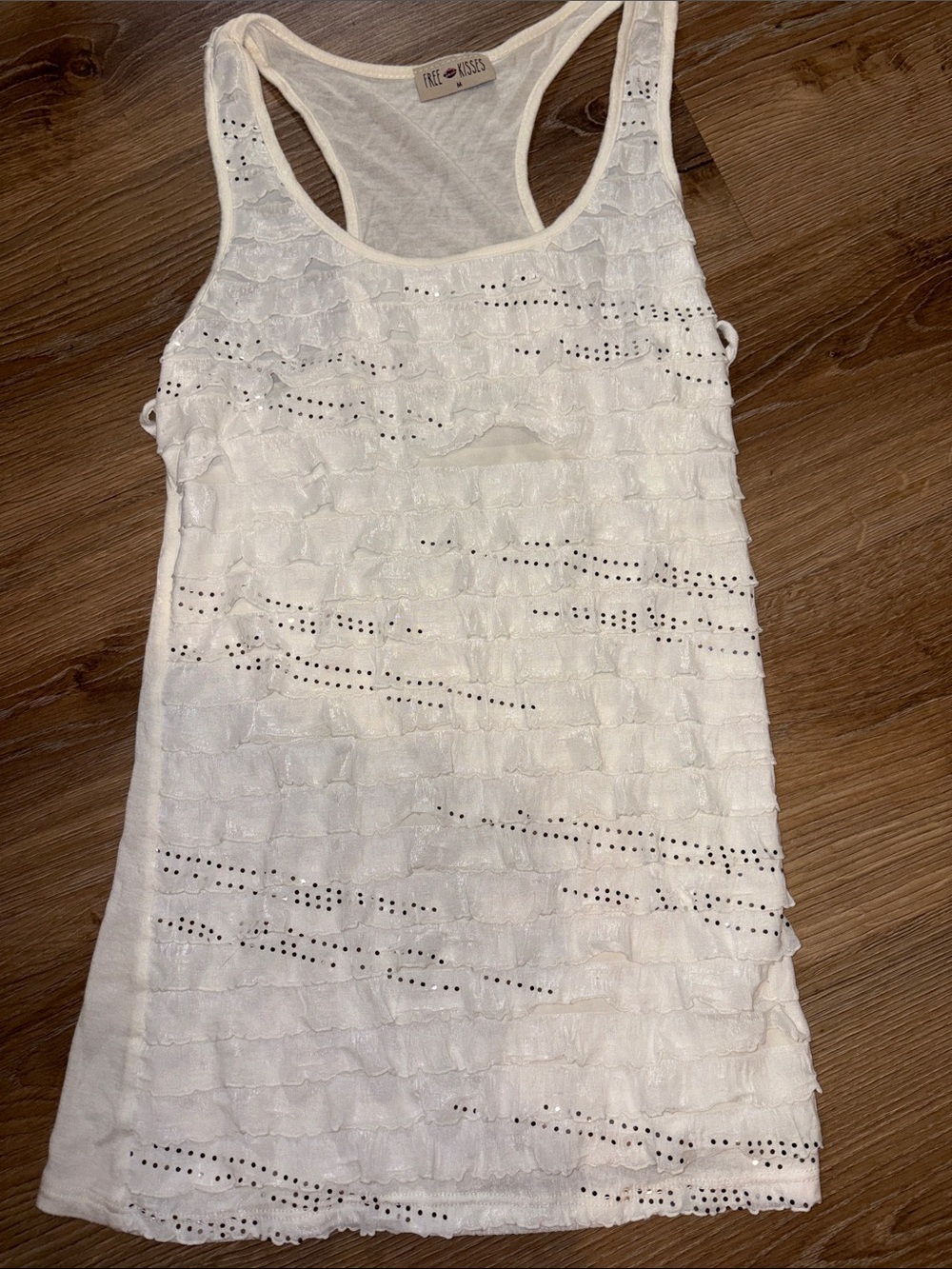 OFFERS OPEN! Free Kisses medium sparkle tank White Eyelet Ruffle Racerback Tank